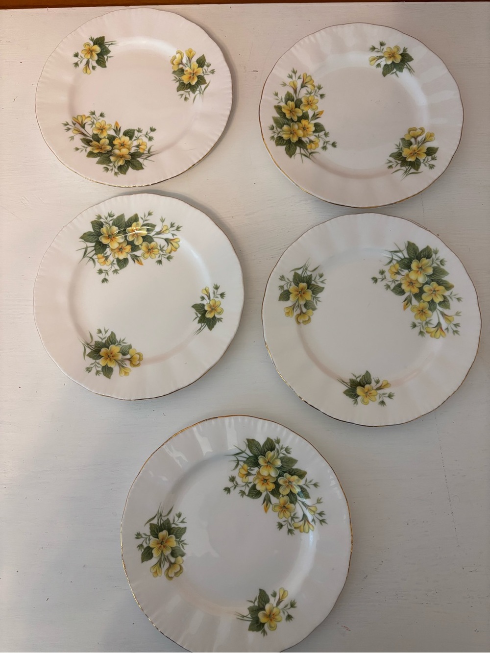 Vintage Paragon Primrose 5 Dessert Plates Bone China Yellow Floral HM Queen